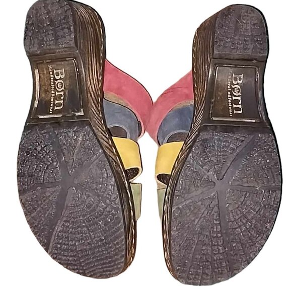 BORN Multi Color Strap LEATHER Platform Wedge LUMI Slide Sandals Womens SZ 8 - Picture 4 of 5